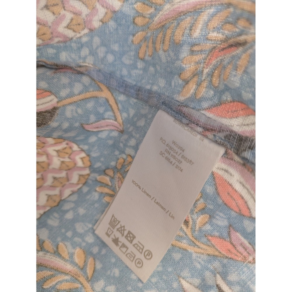Boden Linen Pineapple Tunic Dress Women's 4R Blue Pink Pom Pom Trim - Picture 9 of 11